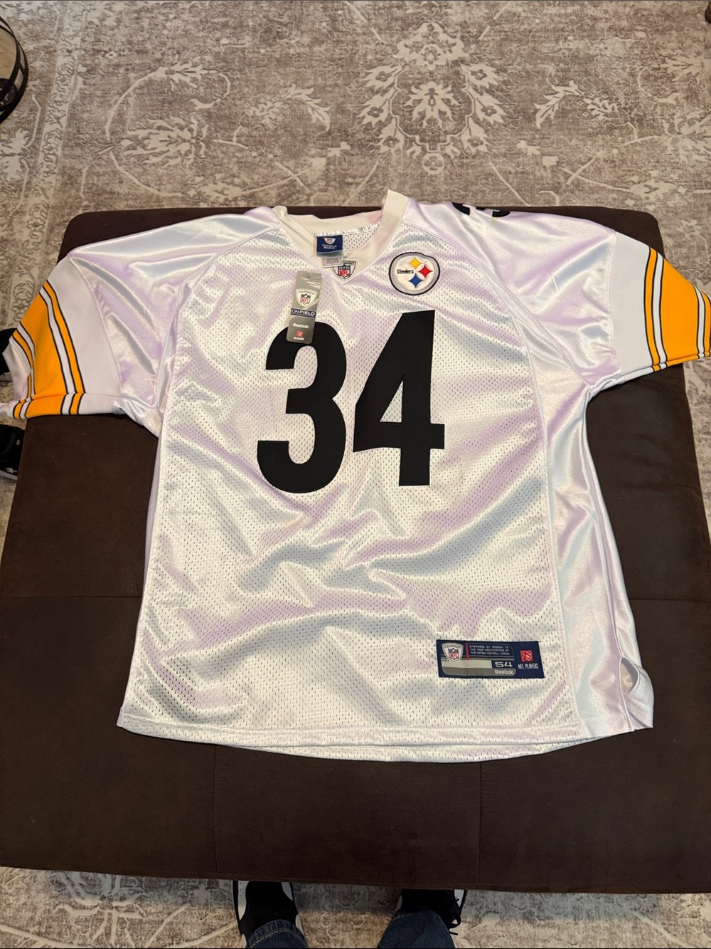 Reebok White and Black Pittsburgh Steelers #34 Jersey with Yellow Sleeve Accents